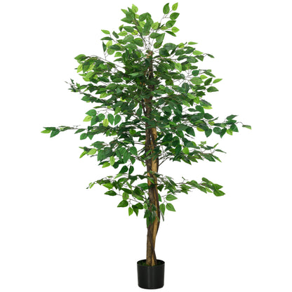 Artificial Ficus with Natural Trunks 150 cm Artificial Plant with Pot and 882 Leaves Artificial Tree Decoration for Home Living Room Office Green