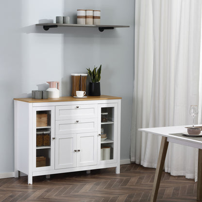Kitchen Sideboard with 2 Drawers, 2 Glass Doors, and Adjustable Shelves Storage Cabinet for Dining Room Living Room 120x40x90 cm White
