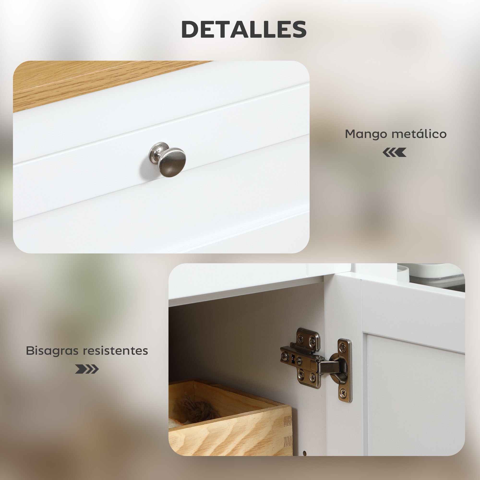 Kitchen Sideboard with 2 Drawers, 2 Glass Doors, and Adjustable Shelves Storage Cabinet for Dining Room Living Room 120x40x90 cm White