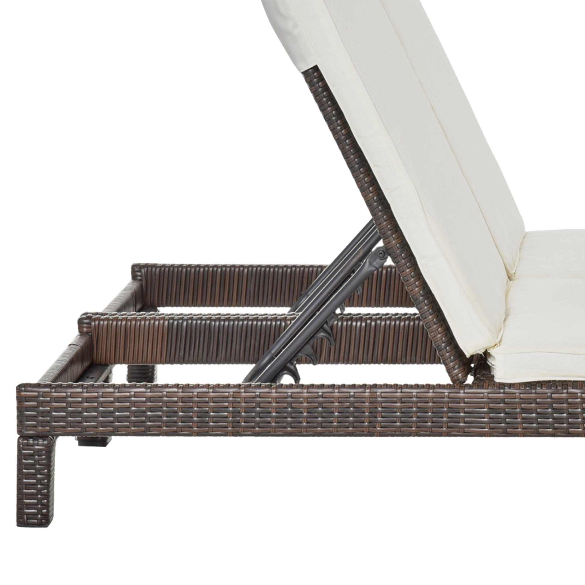 2-Seater Sun Lounger, Steel and Rattan Chaise Longue, Adjustable Backrest, 196 x 120 x 28cm Brown and Cream White