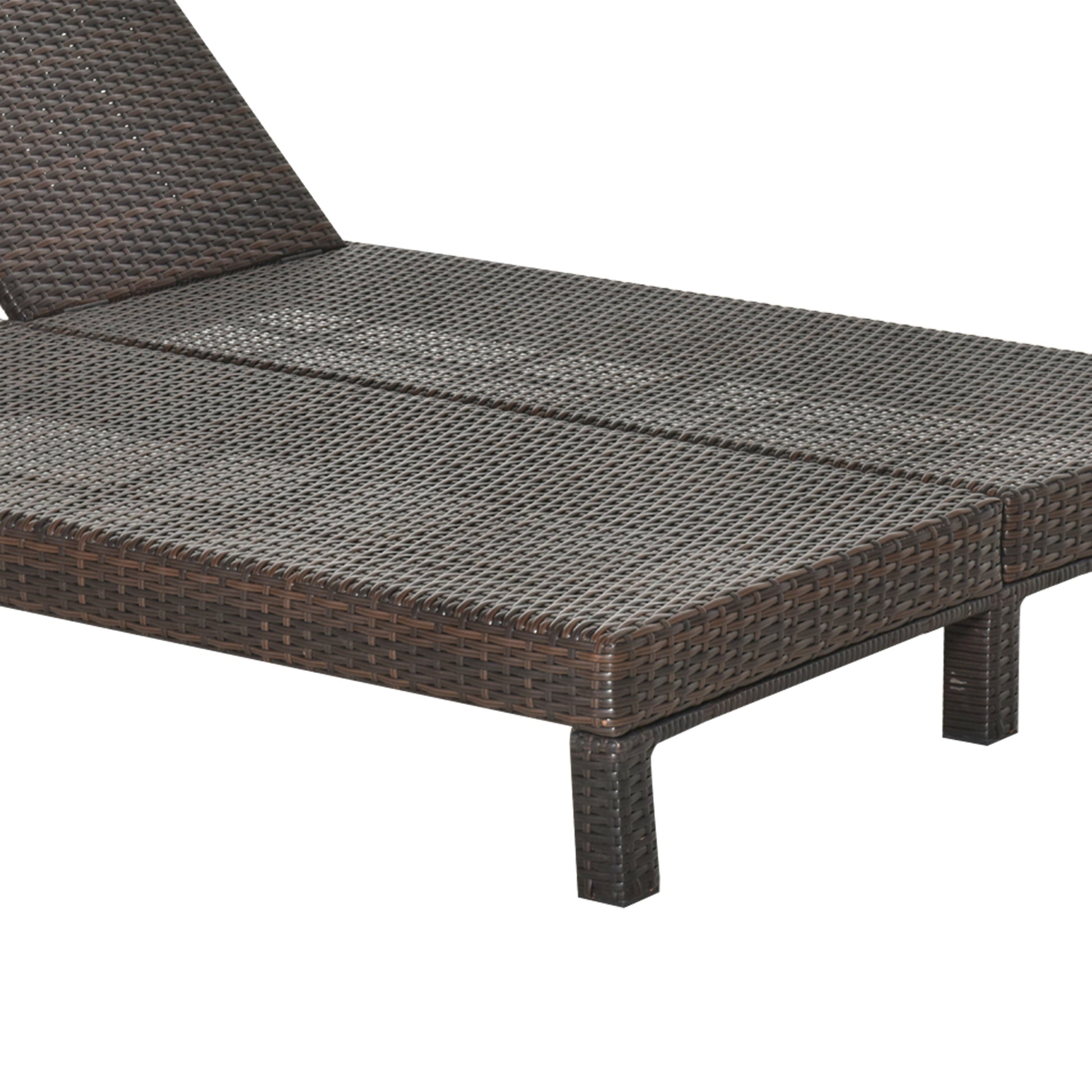 2-Seater Sun Lounger, Steel and Rattan Chaise Longue, Adjustable Backrest, 196 x 120 x 28cm Brown and Cream White