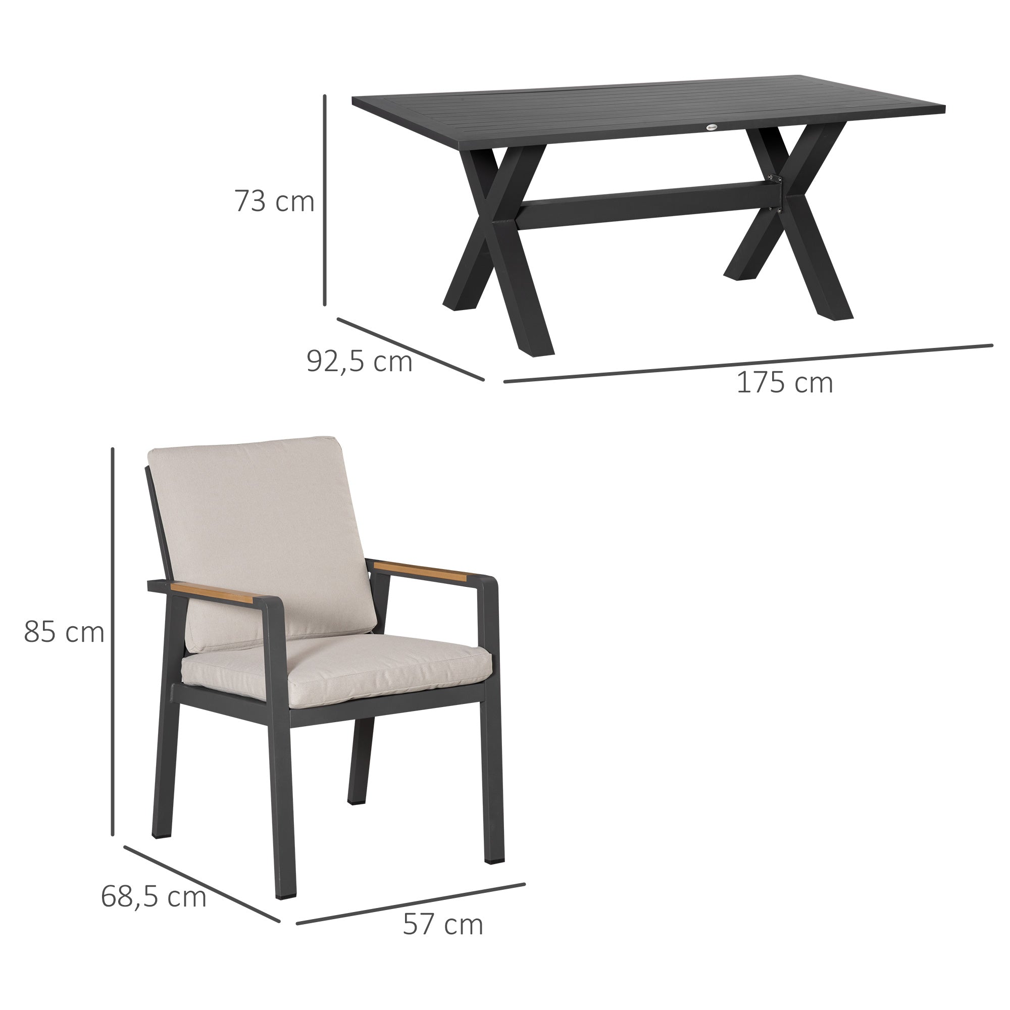 7-Piece Patio Set Dining Group Balcony Furniture 1 Table + 6 Chairs Patio Furniture Set Seating Group with Cushions Weatherproof Aluminum Frame Black + Gray