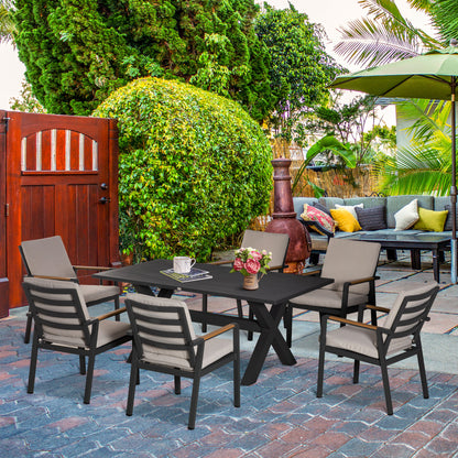7-Piece Patio Set Dining Group Balcony Furniture 1 Table + 6 Chairs Patio Furniture Set Seating Group with Cushions Weatherproof Aluminum Frame Black + Gray