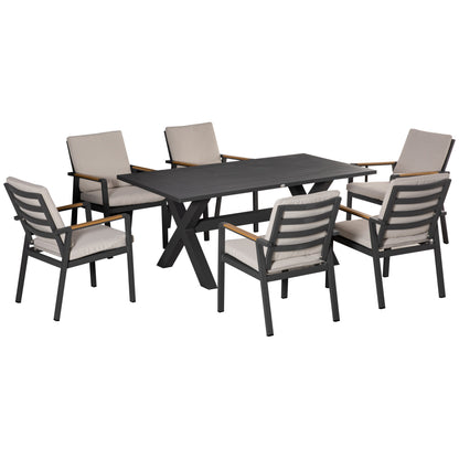 7-Piece Patio Set Dining Group Balcony Furniture 1 Table + 6 Chairs Patio Furniture Set Seating Group with Cushions Weatherproof Aluminum Frame Black + Gray