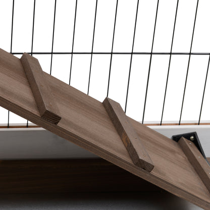 2-Level Wooden Rabbit Hutch with Wheels Doors Open Area Ramp and 2 Removable Trays Indoor Rabbit Hutch 110x50x88 cm Brown