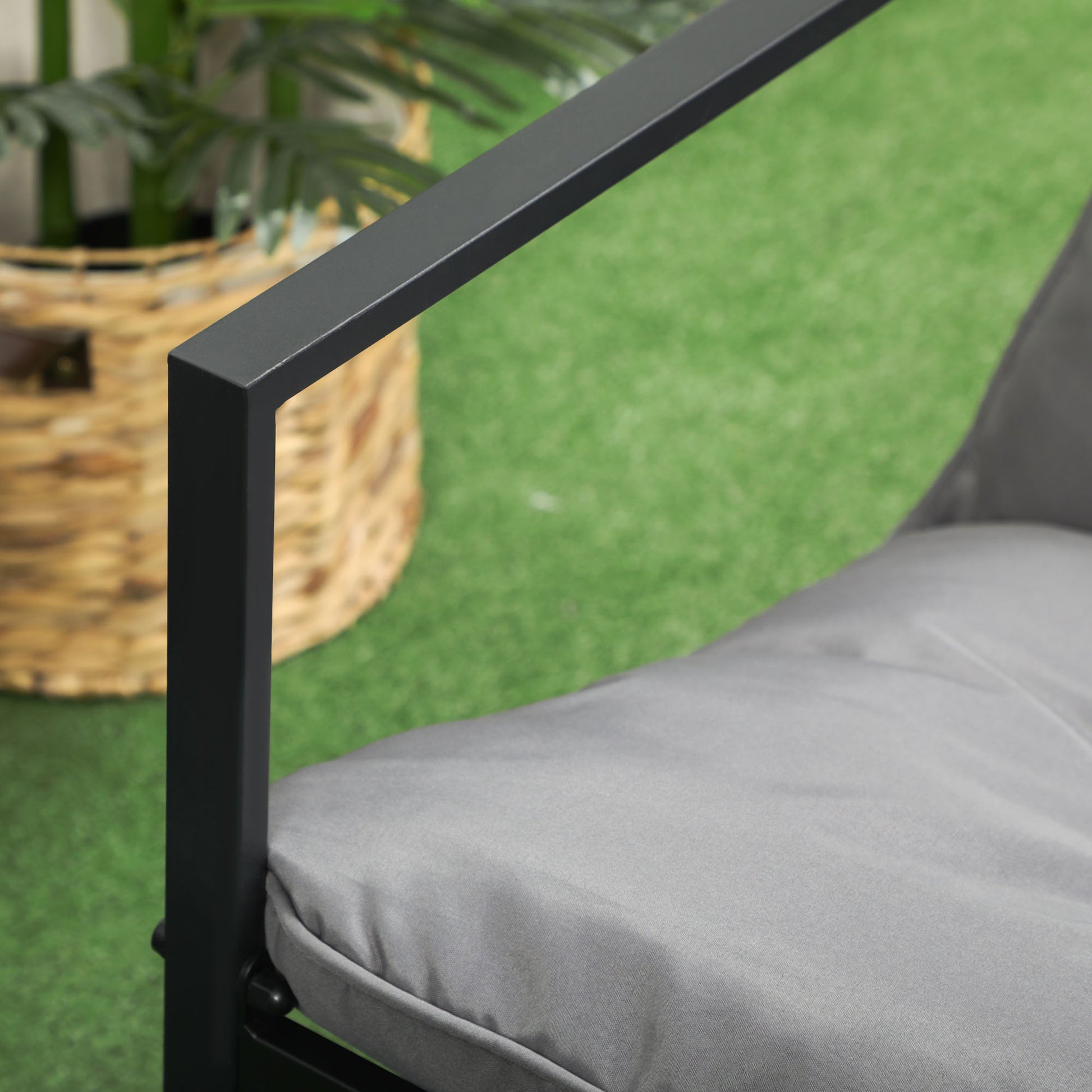 Garden Furniture Set 4 Persons Steel Weatherproof Balcony Furniture Set with 2-Seater Sofa, Armchair Glass Table Seat Cushions Outdoor Seating Group Patio Furniture Garden Set for Garden Terrace Balcony Gray+Black