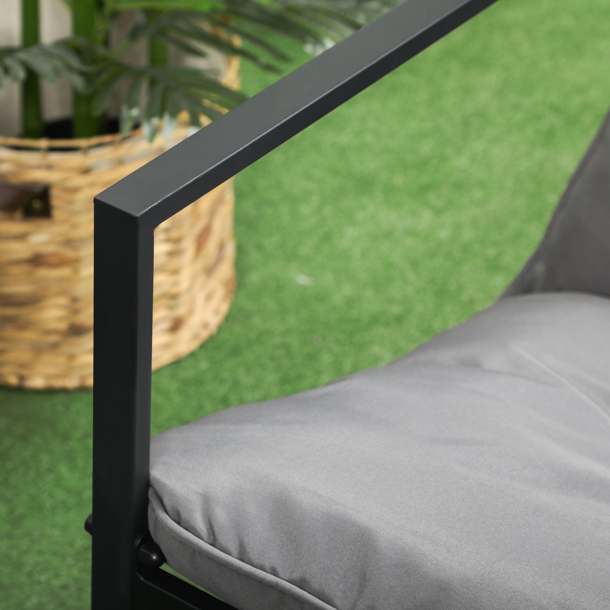 Garden Furniture Set 4 Persons Steel Weatherproof Balcony Furniture Set with 2-Seater Sofa, Armchair Glass Table Seat Cushions Outdoor Seating Group Patio Furniture Garden Set for Garden Terrace Balcony Gray+Black