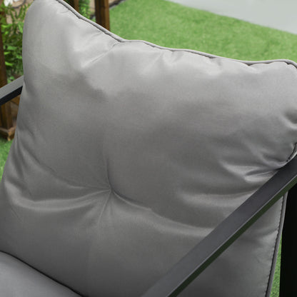 Garden Furniture Set 4 Persons Steel Weatherproof Balcony Furniture Set with 2-Seater Sofa, Armchair Glass Table Seat Cushions Outdoor Seating Group Patio Furniture Garden Set for Garden Terrace Balcony Gray+Black