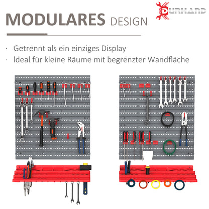Tool Pegboard Wall Shelf 54 pcs Tool Holder Toolboard for Workshop Storage Bins Hook Set PP Grey+Red 95.5 x 23 x 53.5 cm