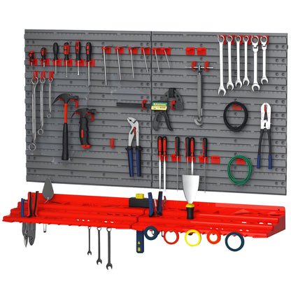 Tool Pegboard Wall Shelf 54 pcs Tool Holder Toolboard for Workshop Storage Bins Hook Set PP Grey+Red 95.5 x 23 x 53.5 cm