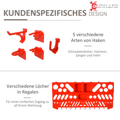 Tool Pegboard Wall Shelf 54 pcs Tool Holder Toolboard for Workshop Storage Bins Hook Set PP Grey+Red 95.5 x 23 x 53.5 cm