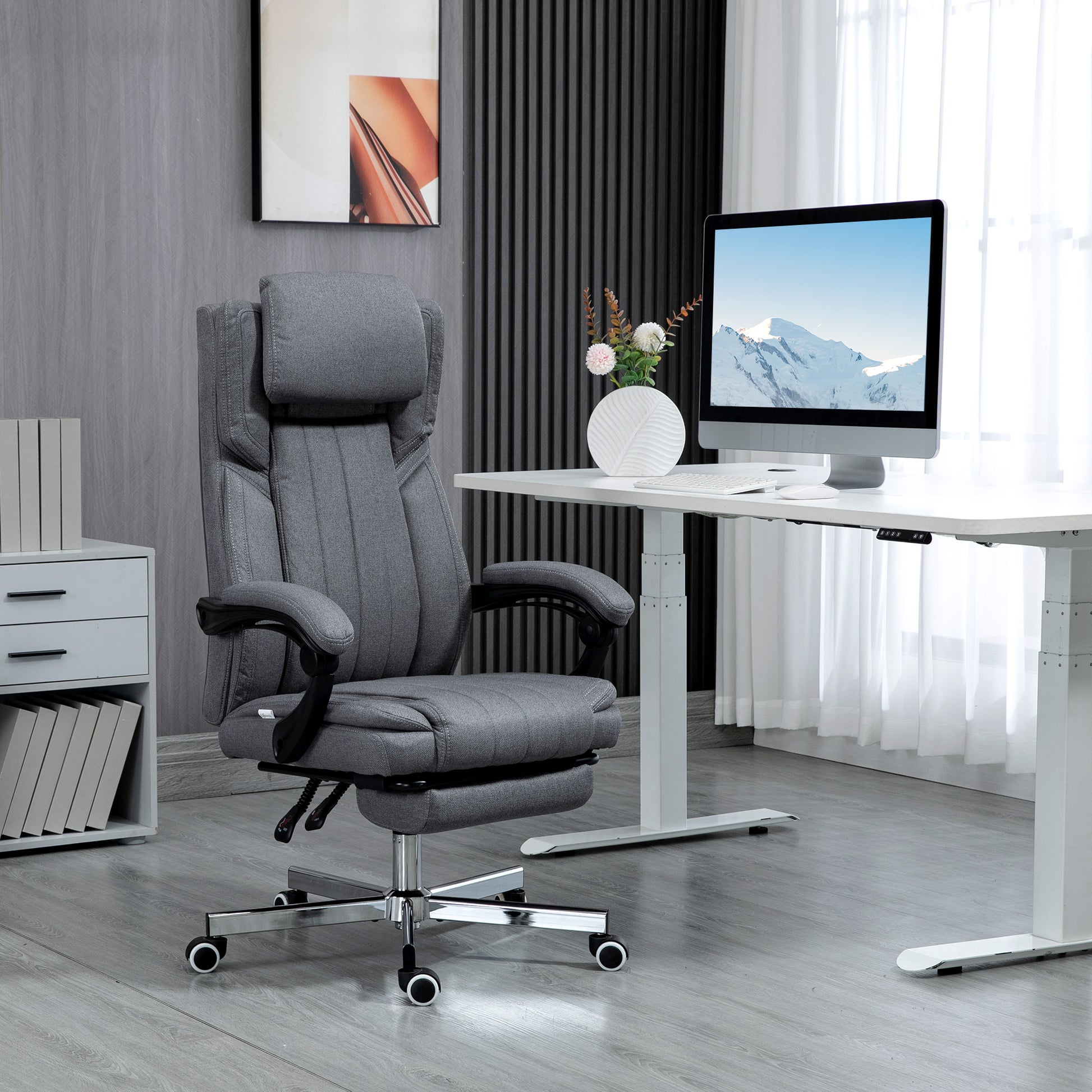 Office Chair Ergonomic Desk Chair Adjustable Height Reclining Backrest Armrests Footrest and Headrest Swivel Office Chair with Wheels 65x61x105-113cm Dark Gray