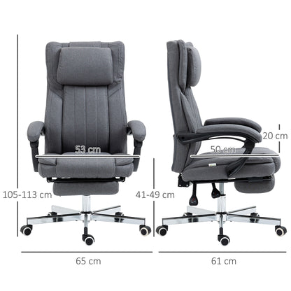Office Chair Ergonomic Desk Chair Adjustable Height Reclining Backrest Armrests Footrest and Headrest Swivel Office Chair with Wheels 65x61x105-113cm Dark Gray