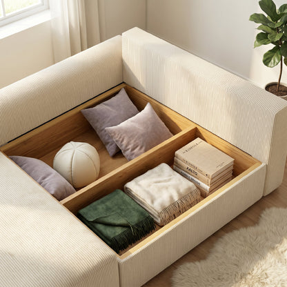 3-Seater Sofa Bed with Storage, Wide Deep Seat & 9 Cushions, Corduroy - Beige (Converts to 74.8" x 59.1" Bed)