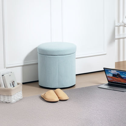 Round Storage Ottoman Upholstered in Velvet Padded Seat Removable Lid for Hallway Bedroom Living Room Ø40x41 cm Light Blue