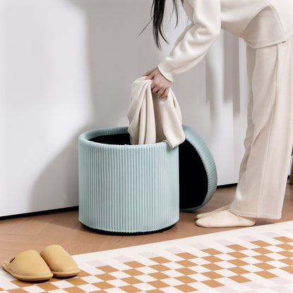 Round Storage Ottoman Upholstered in Velvet Padded Seat Removable Lid for Hallway Bedroom Living Room Ø40x41 cm Light Blue