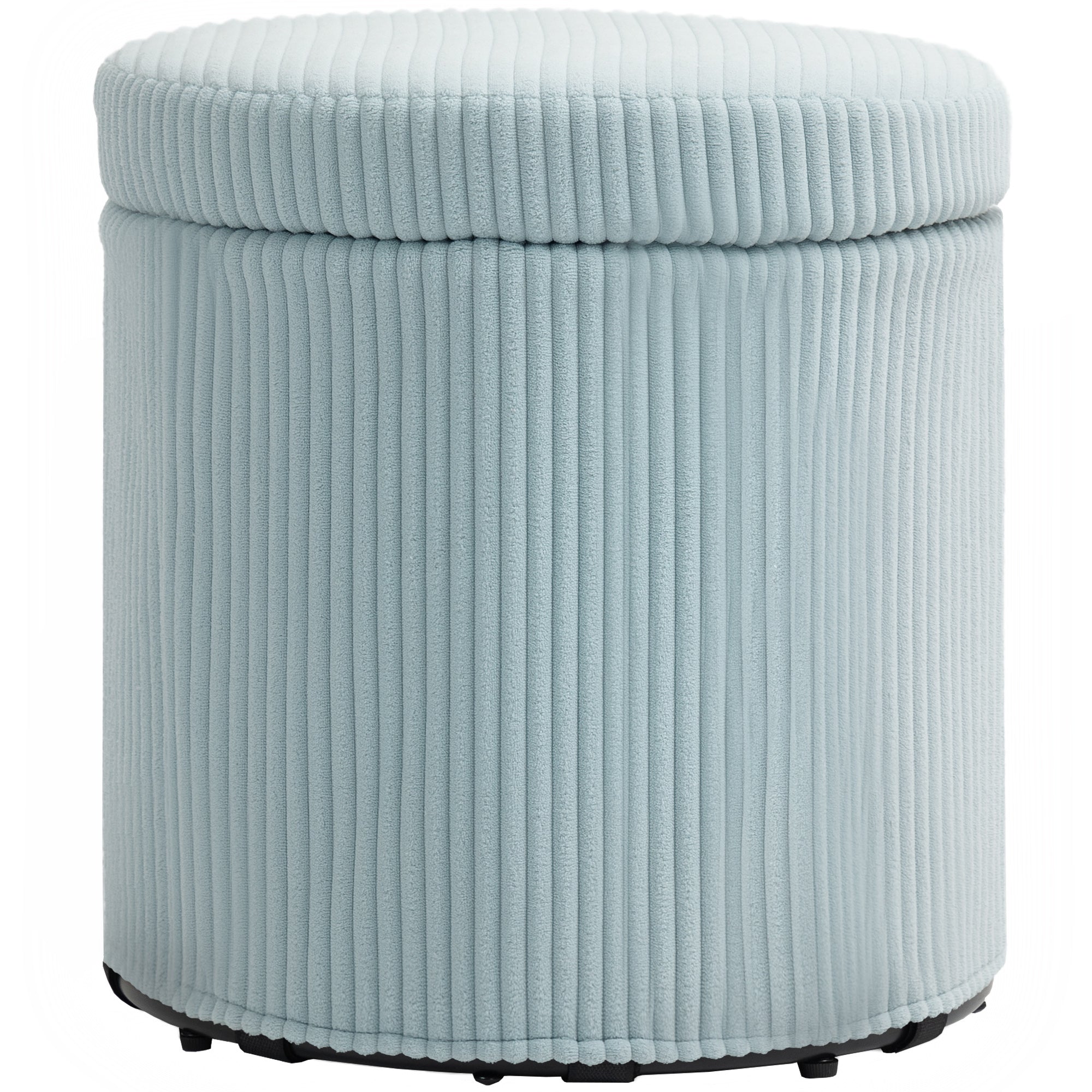 Round Storage Ottoman Upholstered in Velvet Padded Seat Removable Lid for Hallway Bedroom Living Room Ø40x41 cm Light Blue