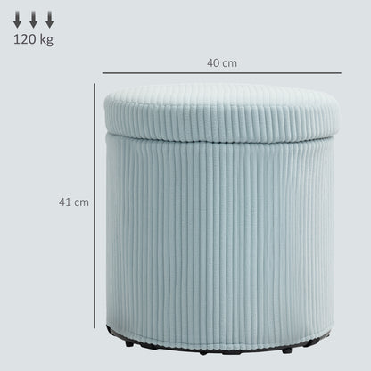 Round Storage Ottoman Upholstered in Velvet Padded Seat Removable Lid for Hallway Bedroom Living Room Ø40x41 cm Light Blue
