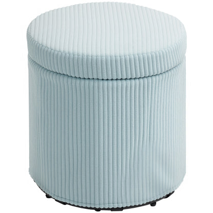 Round Storage Ottoman Upholstered in Velvet Padded Seat Removable Lid for Hallway Bedroom Living Room Ø40x41 cm Light Blue