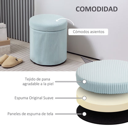 Round Storage Ottoman Upholstered in Velvet Padded Seat Removable Lid for Hallway Bedroom Living Room Ø40x41 cm Light Blue