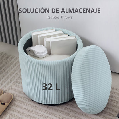Round Storage Ottoman Upholstered in Velvet Padded Seat Removable Lid for Hallway Bedroom Living Room Ø40x41 cm Light Blue