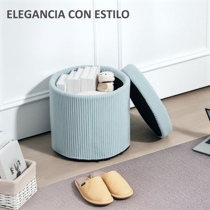 Round Storage Ottoman Upholstered in Velvet Padded Seat Removable Lid for Hallway Bedroom Living Room Ø40x41 cm Light Blue