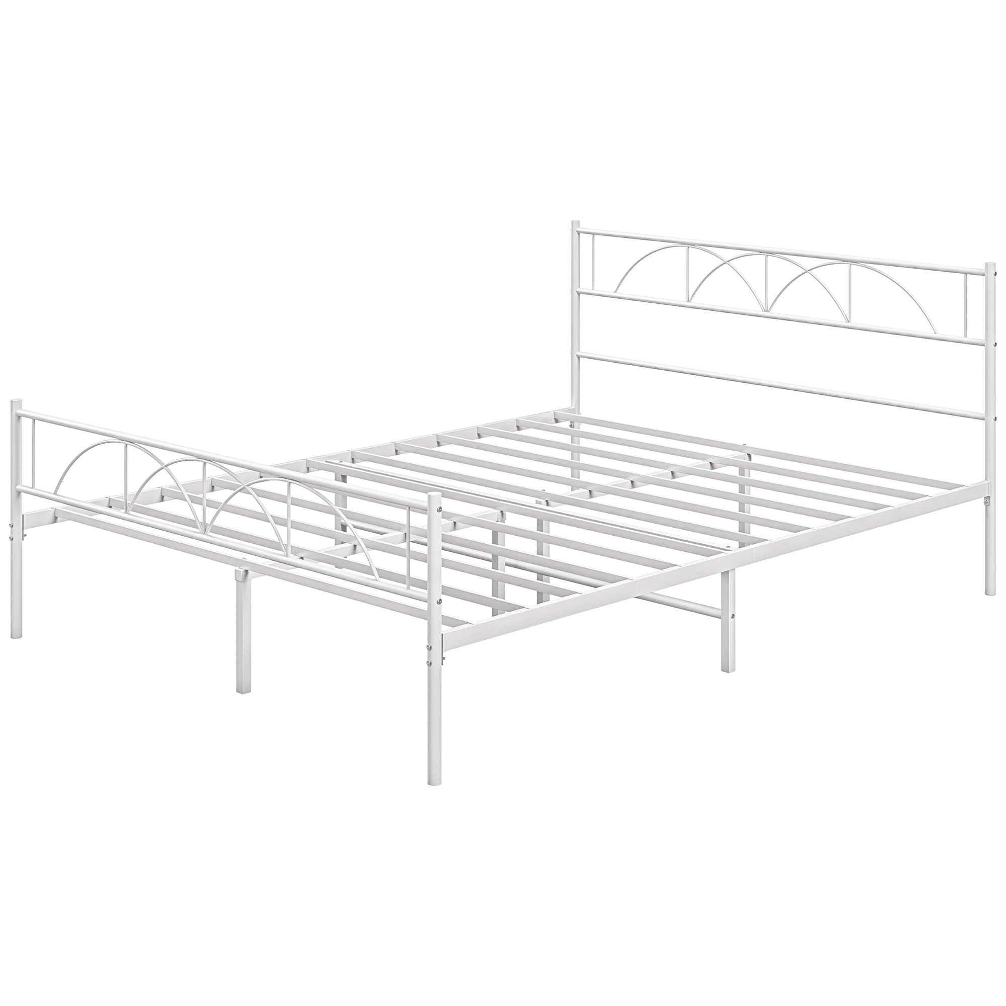 Double Bed 135x190 cm Bed Frame with Headboard Steel Slats and Storage Space Underneath Load 330 kg White