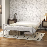 Double Bed 135x190 cm Bed Frame with Headboard Steel Slats and Storage Space Underneath Load 330 kg White