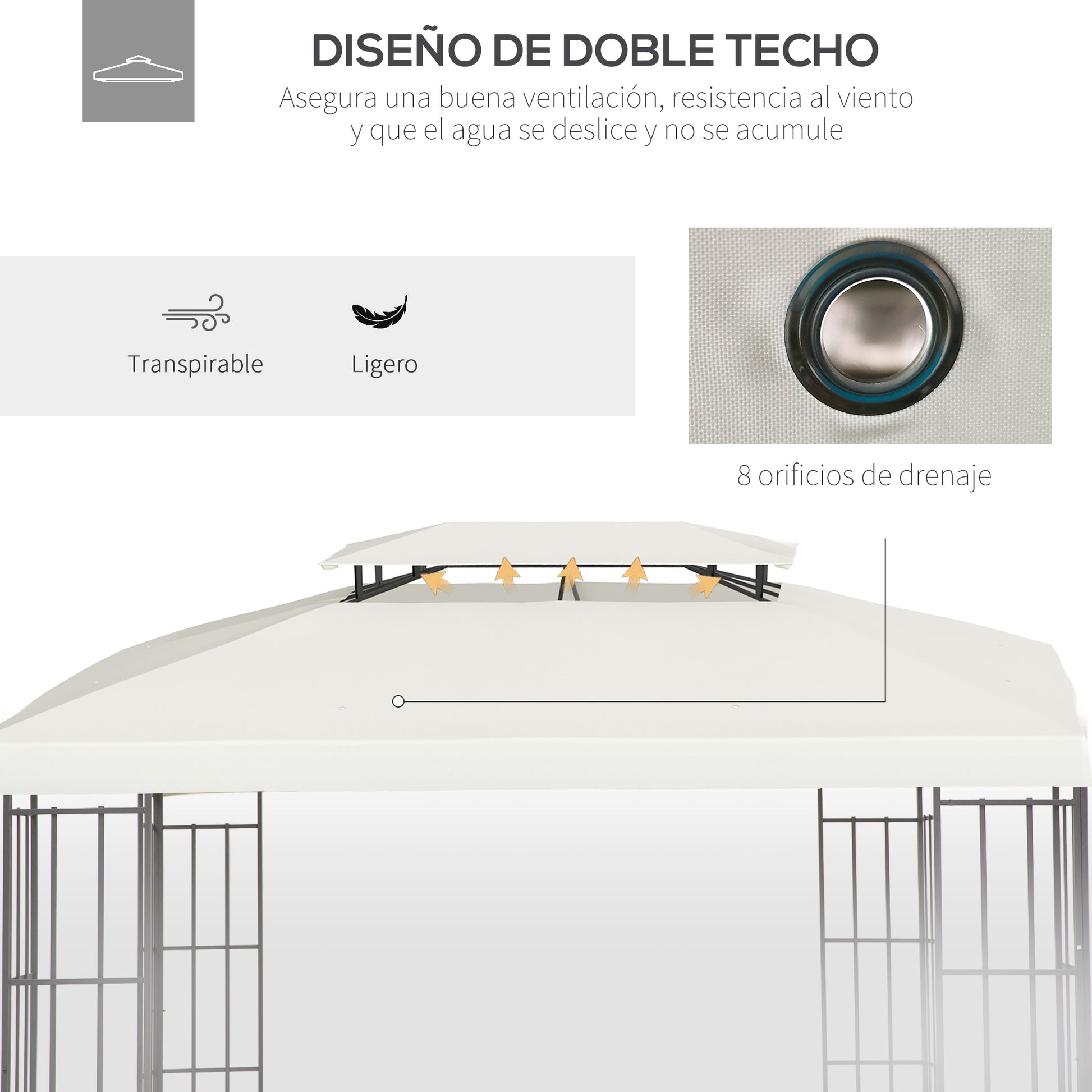 Replacement Canopy for Garden Gazebo 4x3m 2-Tier Breathable Roof Replacement Cover with 8 Drainage Holes for Outdoor Patio Beige