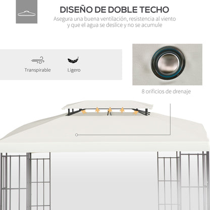 Replacement Canopy for Garden Gazebo 4x3m 2-Tier Breathable Roof Replacement Cover with 8 Drainage Holes for Outdoor Patio Beige