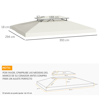 Replacement Canopy for Garden Gazebo 4x3m 2-Tier Breathable Roof Replacement Cover with 8 Drainage Holes for Outdoor Patio Beige