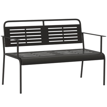 2-Seater Garden Bench, Bench with Slatted Design, Water-Resistant Garden Furniture with Backrest & Armrests, Park Bench 240kg Load Capacity, Balcony Bench for Terrace, Garden, 121 x 64 x 84cm, Black