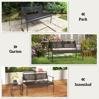 2-Seater Garden Bench, Bench with Slatted Design, Water-Resistant Garden Furniture with Backrest & Armrests, Park Bench 240kg Load Capacity, Balcony Bench for Terrace, Garden, 121 x 64 x 84cm, Black