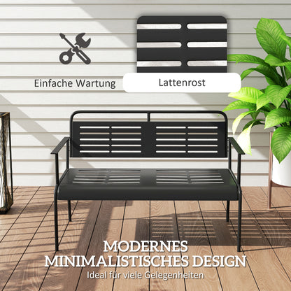 2-Seater Garden Bench, Bench with Slatted Design, Water-Resistant Garden Furniture with Backrest & Armrests, Park Bench 240kg Load Capacity, Balcony Bench for Terrace, Garden, 121 x 64 x 84cm, Black