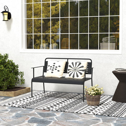 2-Seater Garden Bench, Bench with Slatted Design, Water-Resistant Garden Furniture with Backrest & Armrests, Park Bench 240kg Load Capacity, Balcony Bench for Terrace, Garden, 121 x 64 x 84cm, Black