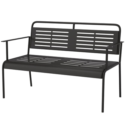 2-Seater Garden Bench, Bench with Slatted Design, Water-Resistant Garden Furniture with Backrest & Armrests, Park Bench 240kg Load Capacity, Balcony Bench for Terrace, Garden, 121 x 64 x 84cm, Black