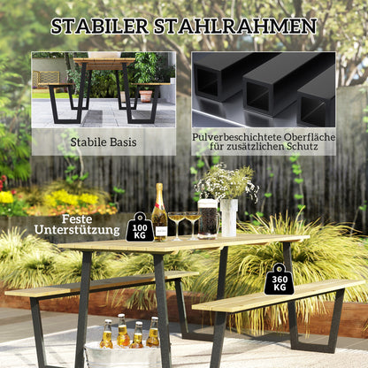 Wooden Beer Tent Set 3-Piece Party Tent Set with Umbrella Hole Beer Table 2 x Beer Bench Beer Table Set Seating Set Garden Furniture Set for Balcony, Camping, Garden 175 x 148 x 78 cm Natural Wood