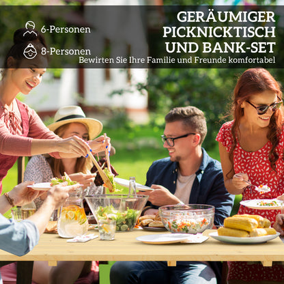 Wooden Beer Tent Set 3-Piece Party Tent Set with Umbrella Hole Beer Table 2 x Beer Bench Beer Table Set Seating Set Garden Furniture Set for Balcony, Camping, Garden 175 x 148 x 78 cm Natural Wood