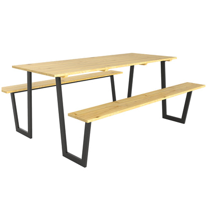 Wooden Beer Tent Set 3-Piece Party Tent Set with Umbrella Hole Beer Table 2 x Beer Bench Beer Table Set Seating Set Garden Furniture Set for Balcony, Camping, Garden 175 x 148 x 78 cm Natural Wood