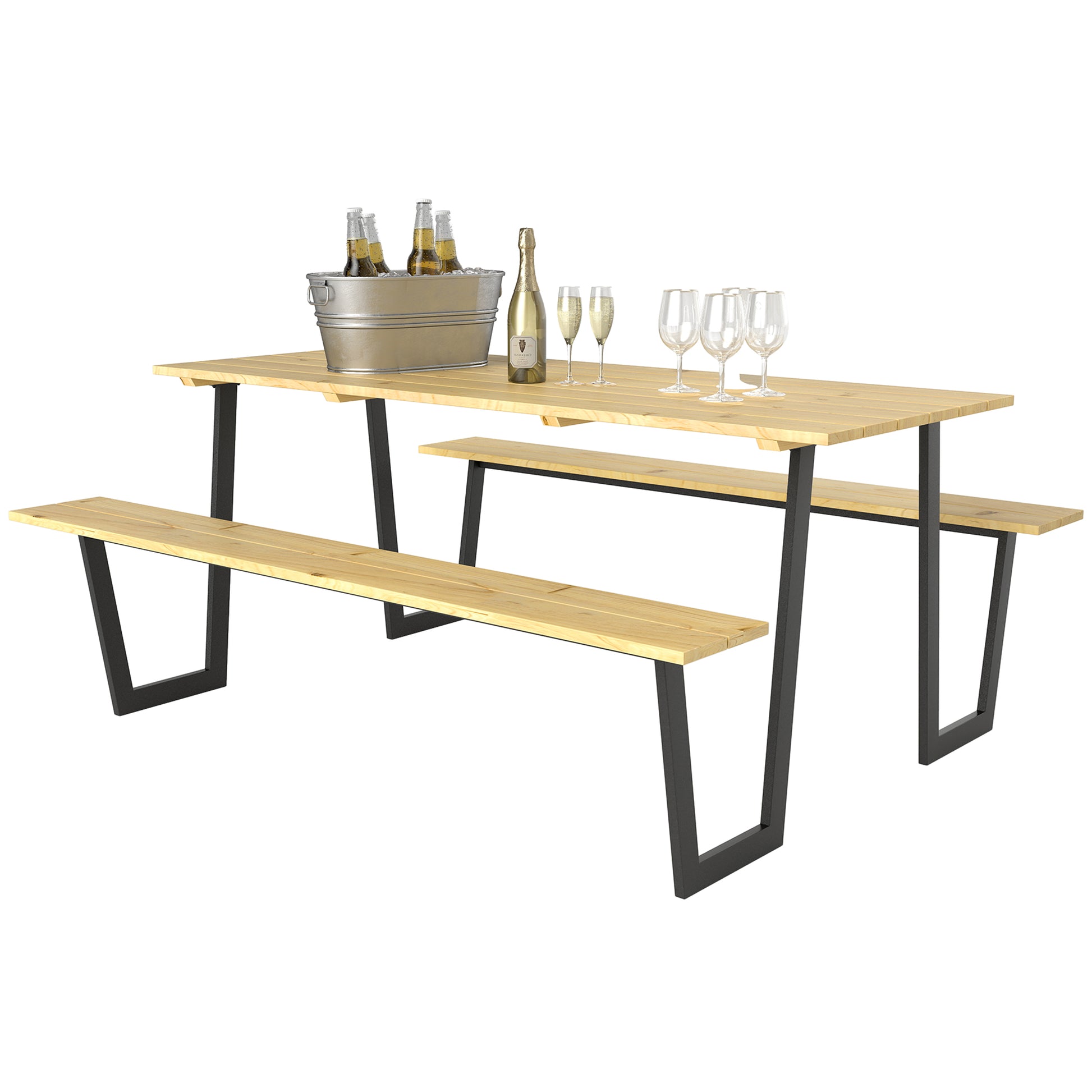 Wooden Beer Tent Set 3-Piece Party Tent Set with Umbrella Hole Beer Table 2 x Beer Bench Beer Table Set Seating Set Garden Furniture Set for Balcony, Camping, Garden 175 x 148 x 78 cm Natural Wood