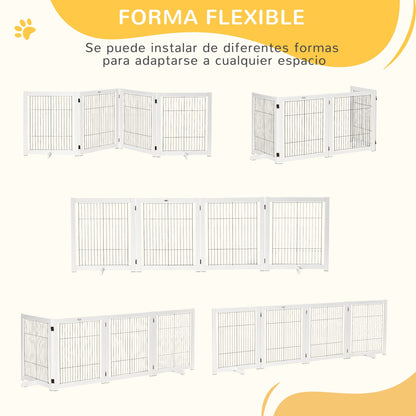 Folding Dog Safety Barrier 104x30.3 inches 4-Panel Wooden Gate with Feet and Frame for Doors Stairs Hallways White