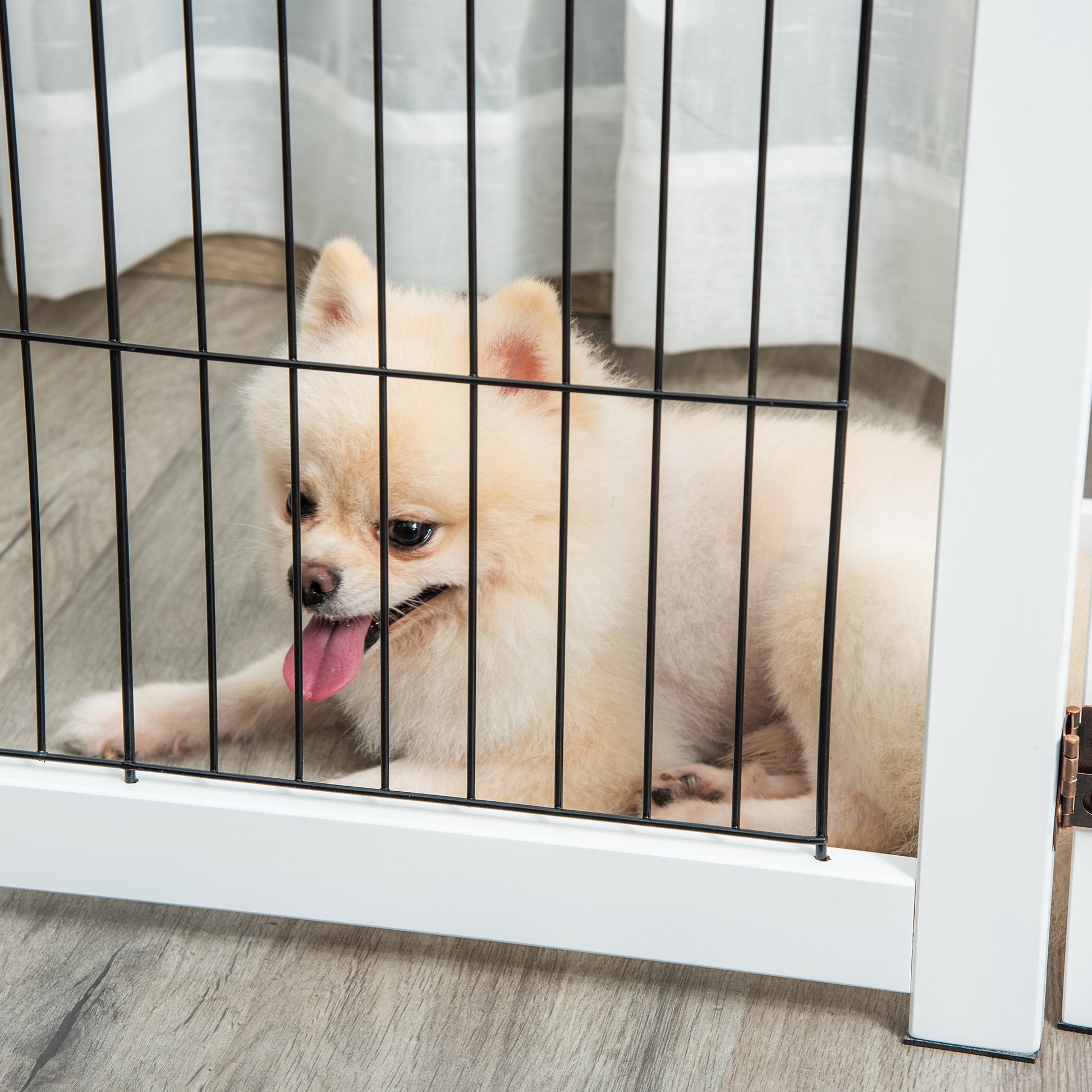 Folding Dog Safety Barrier 104x30.3 inches 4-Panel Wooden Gate with Feet and Frame for Doors Stairs Hallways White