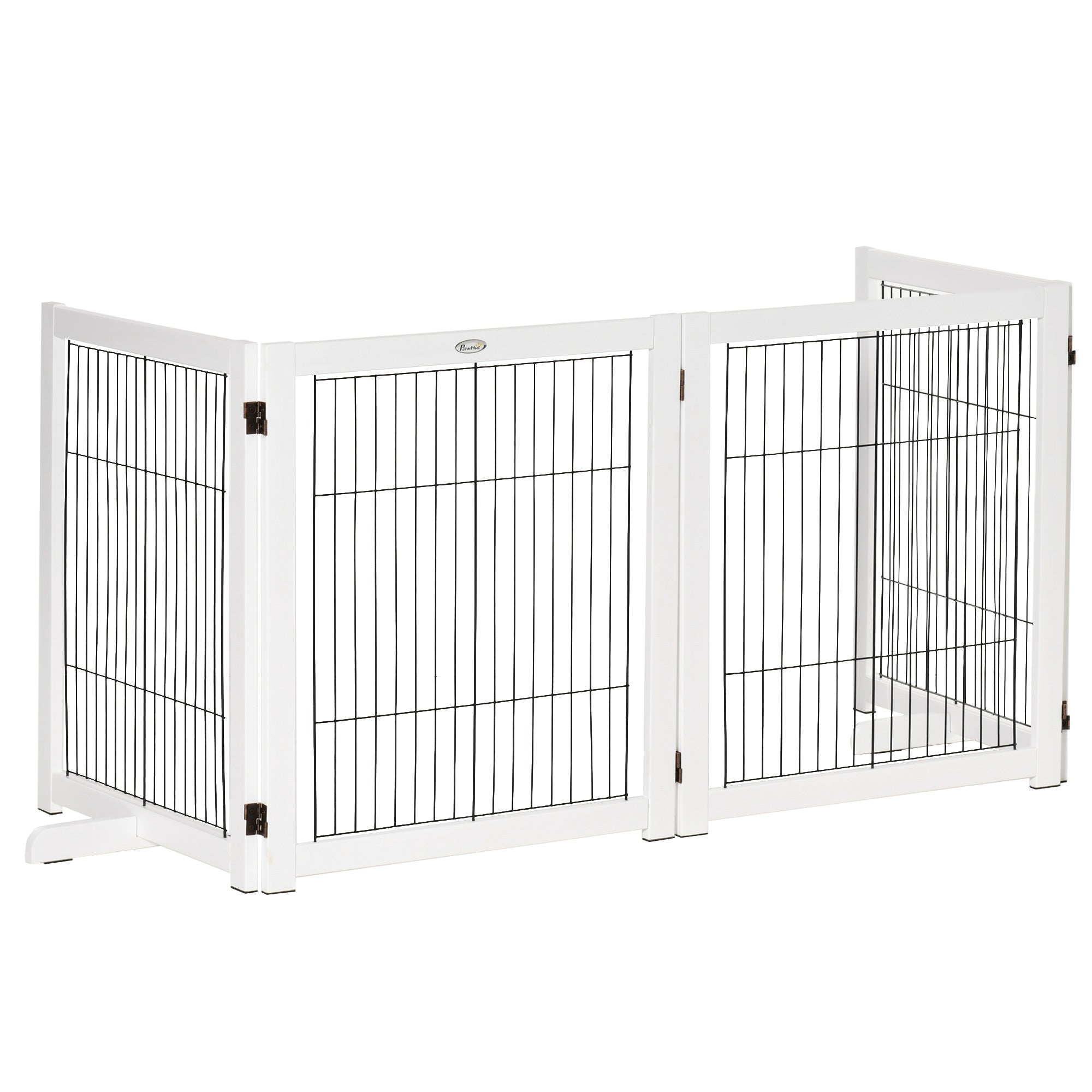 Folding Dog Safety Barrier 104x30.3 inches 4-Panel Wooden Gate with Feet and Frame for Doors Stairs Hallways White