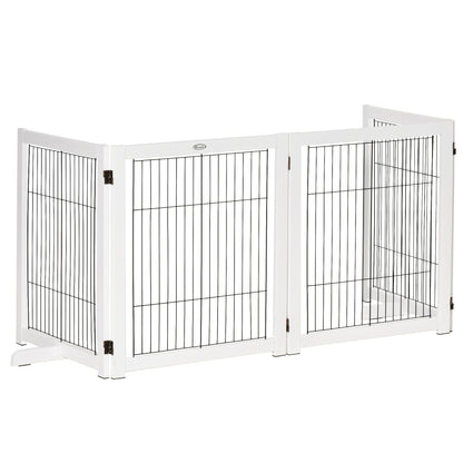 Folding Dog Safety Barrier 104x30.3 inches 4-Panel Wooden Gate with Feet and Frame for Doors Stairs Hallways White