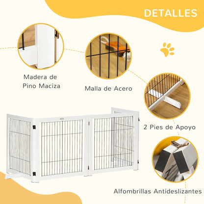 Folding Dog Safety Barrier 104x30.3 inches 4-Panel Wooden Gate with Feet and Frame for Doors Stairs Hallways White