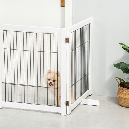 Folding Dog Safety Barrier 104x30.3 inches 4-Panel Wooden Gate with Feet and Frame for Doors Stairs Hallways White
