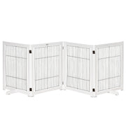 Folding Dog Safety Barrier 104x30.3 inches 4-Panel Wooden Gate with Feet and Frame for Doors Stairs Hallways White