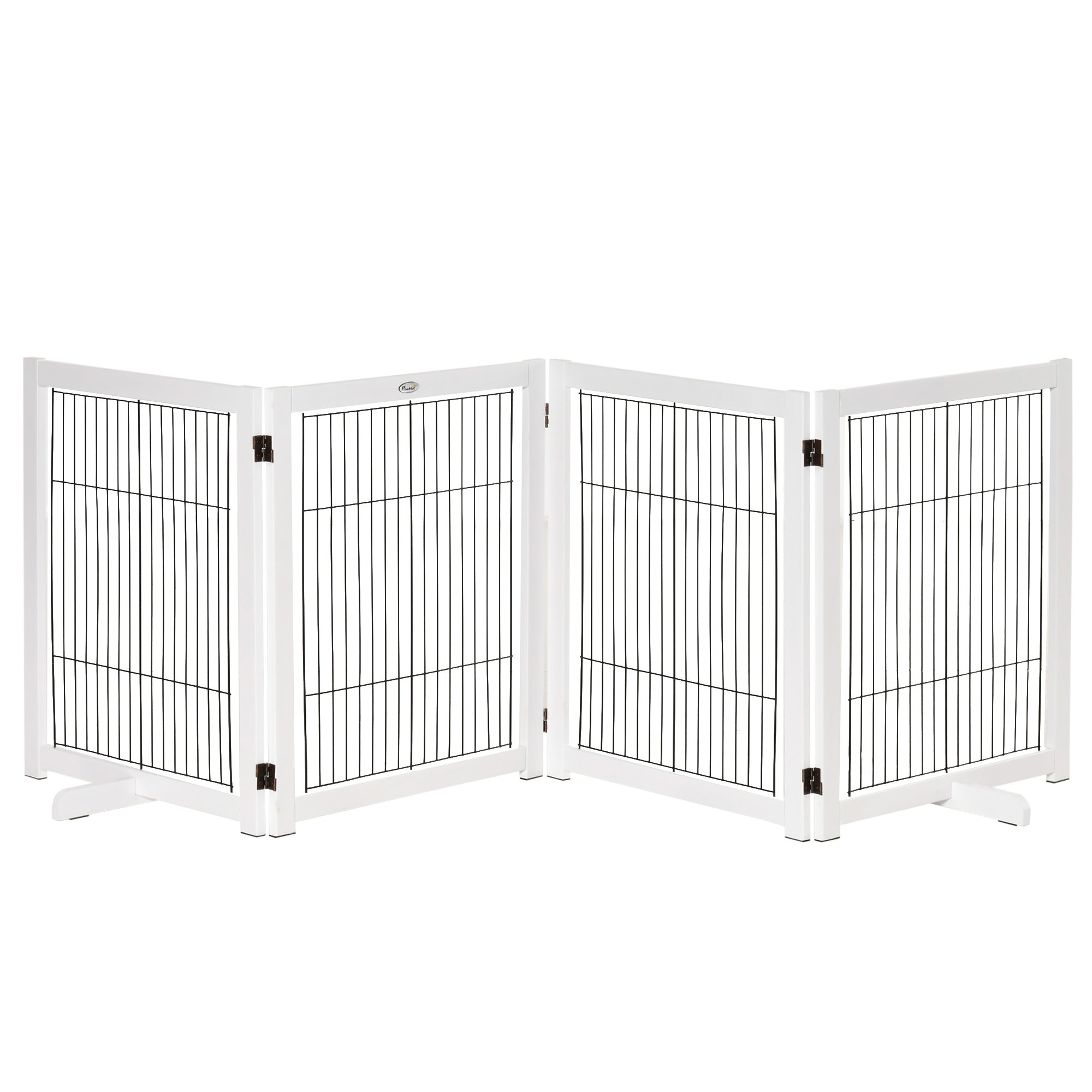 Folding Dog Safety Barrier 104x30.3 inches 4-Panel Wooden Gate with Feet and Frame for Doors Stairs Hallways White