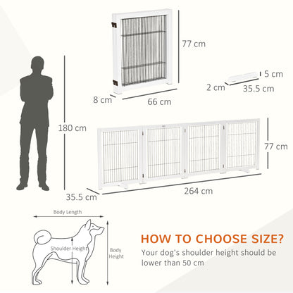 Folding Dog Safety Barrier 104x30.3 inches 4-Panel Wooden Gate with Feet and Frame for Doors Stairs Hallways White