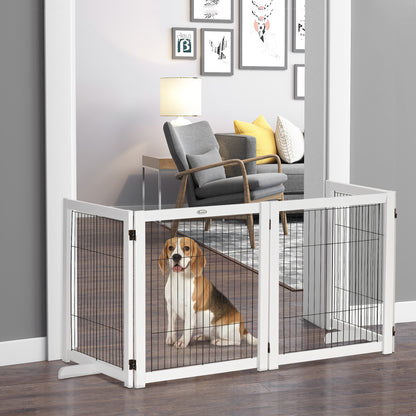 Folding Dog Safety Barrier 104x30.3 inches 4-Panel Wooden Gate with Feet and Frame for Doors Stairs Hallways White